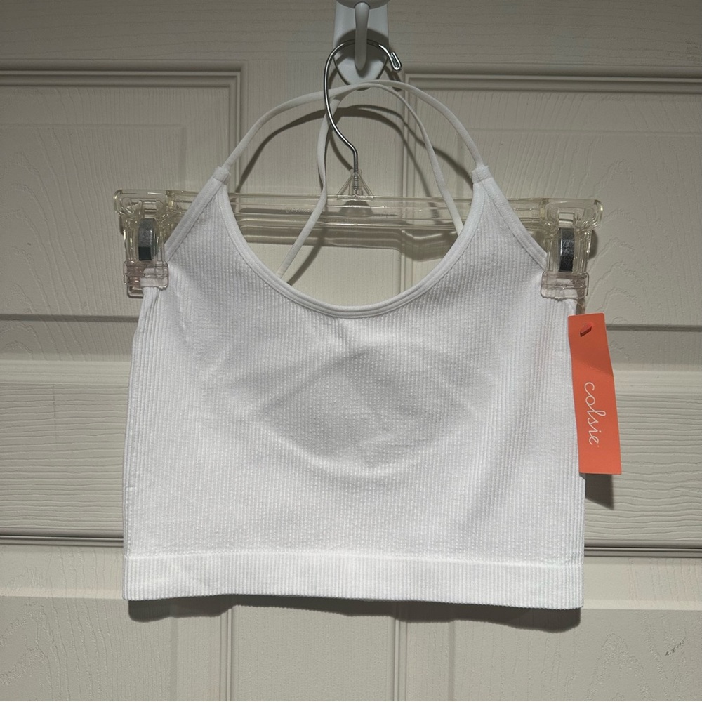 Colsie white sports bra with a strappy back. Size medium! NWT!! #97